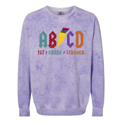 ABCD Pencil Lightning Rockn Roll Tee 1st Grade Teacher Colorblast Crewneck Sweatshirt