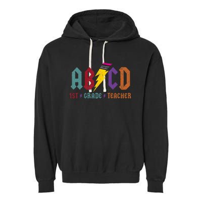 ABCD Pencil Lightning Rockn Roll Tee 1st Grade Teacher Garment-Dyed Fleece Hoodie