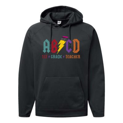 ABCD Pencil Lightning Rockn Roll Tee 1st Grade Teacher Performance Fleece Hoodie