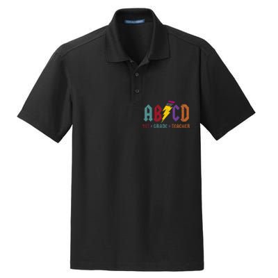 ABCD Pencil Lightning Rockn Roll Tee 1st Grade Teacher Dry Zone Grid Polo