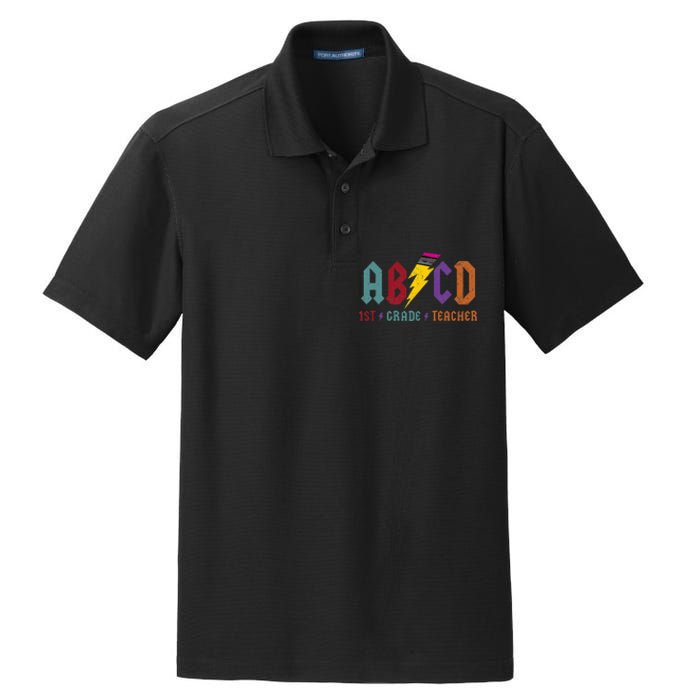 ABCD Pencil Lightning Rockn Roll Tee 1st Grade Teacher Dry Zone Grid Polo