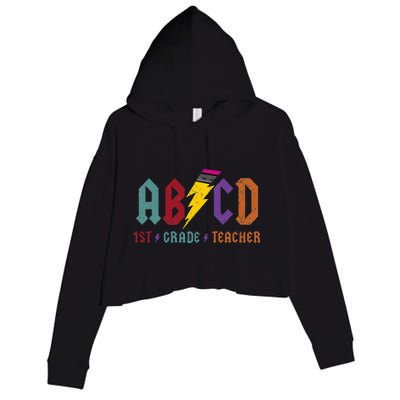 ABCD Pencil Lightning Rockn Roll Tee 1st Grade Teacher Crop Fleece Hoodie