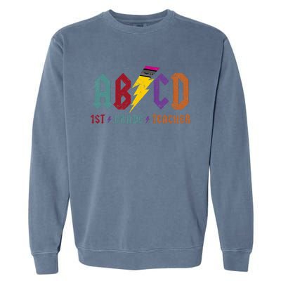 ABCD Pencil Lightning Rockn Roll Tee 1st Grade Teacher Garment-Dyed Sweatshirt