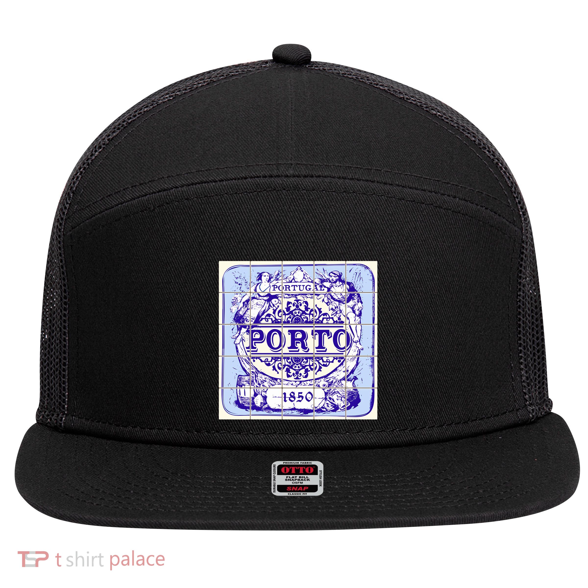 Azulejo Porto Lisbon Azulejos Lisboa 7 Panel Mesh Trucker Snapback Hat