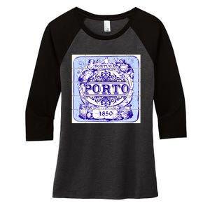 Azulejo Porto Lisbon Azulejos Lisboa Women's Tri-Blend 3/4-Sleeve Raglan Shirt