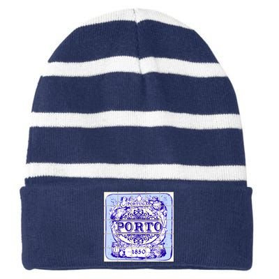 Azulejo Porto Lisbon Azulejos Lisboa Striped Beanie with Solid Band