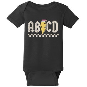 ABCD Pencil Lightning Bolt Back To School Teachers Baby Bodysuit