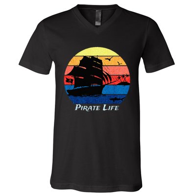 Arrgh Pirate Life Pirate Ship And Jolly Roger Flag Pirate V-Neck T-Shirt