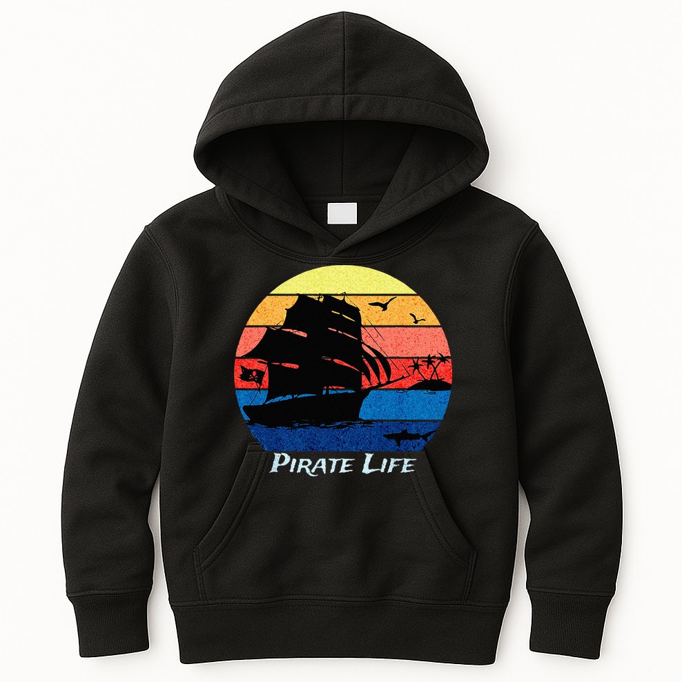 Arrgh Pirate Life Pirate Ship And Jolly Roger Flag Pirate Kids Hoodie