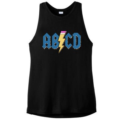 ABCD Pencil Lightning Rockn Roll Teacher Back To School Ladies PosiCharge Tri-Blend Wicking Tank