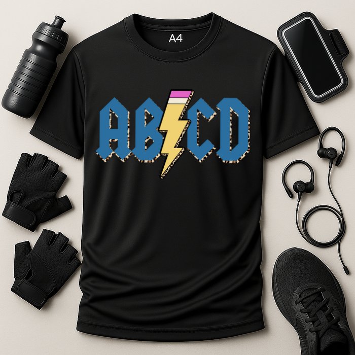 ABCD Pencil Lightning Rockn Roll Teacher Back To School Cooling Performance Crew T-Shirt