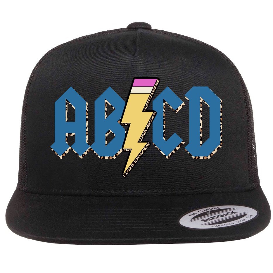 ABCD Pencil Lightning Rockn Roll Teacher Back To School Flat Bill Trucker Hat
