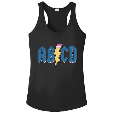 ABCD Pencil Lightning Rockn Roll Teacher Back To School Ladies PosiCharge Competitor Racerback Tank