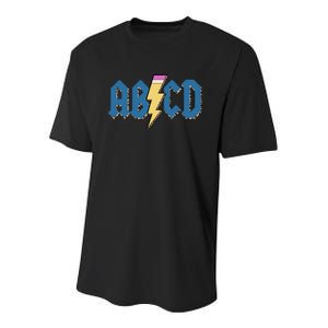 ABCD Pencil Lightning Rockn Roll Teacher Back To School Youth Performance Sprint T-Shirt