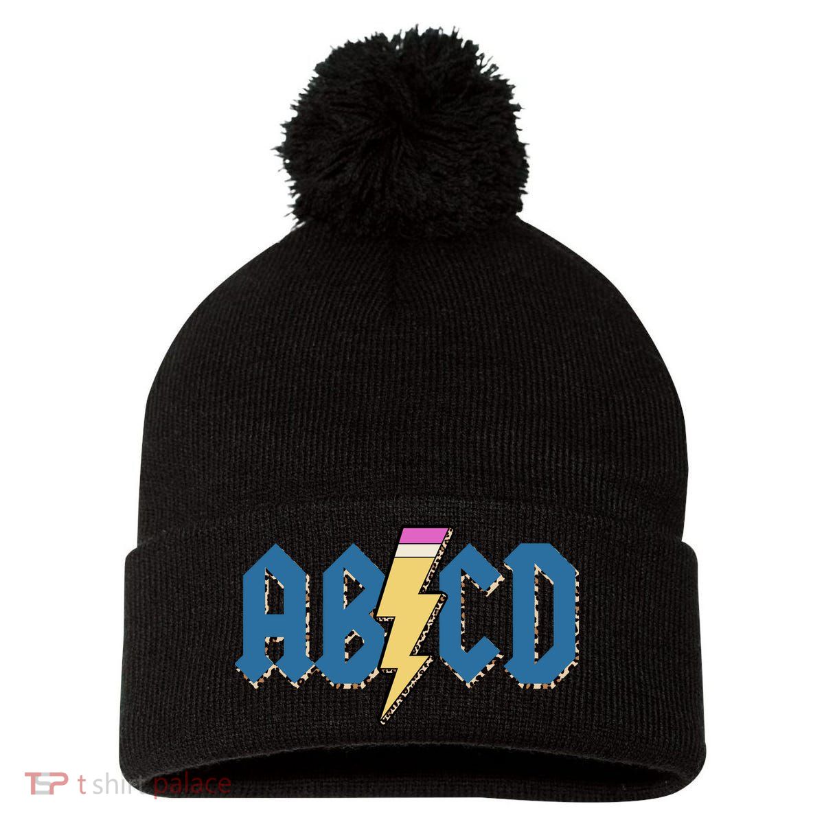 ABCD Pencil Lightning Rockn Roll Teacher Back To School Pom Pom 12in Knit Beanie