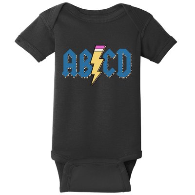 ABCD Pencil Lightning Rockn Roll Teacher Back To School Baby Bodysuit