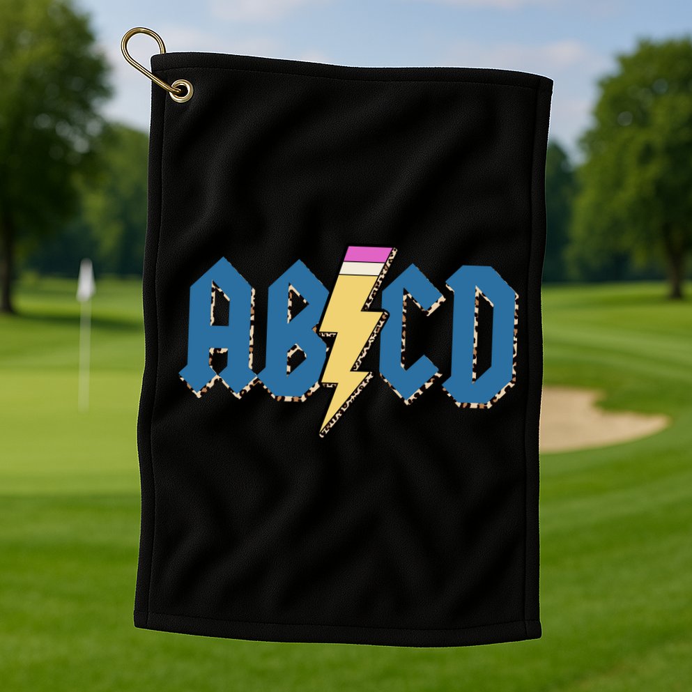ABCD Pencil Lightning Rockn Roll Teacher Back To School Golf Towel