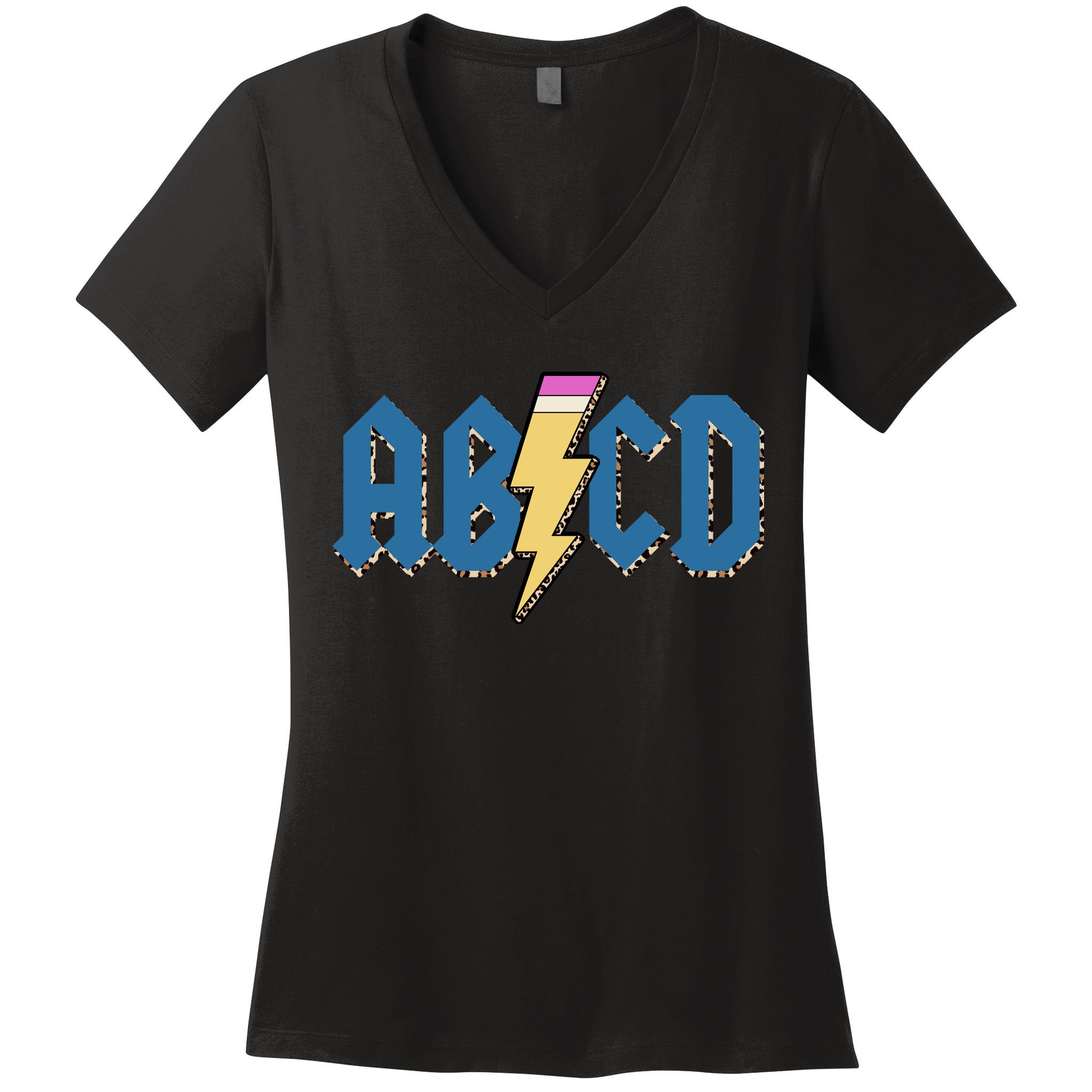 ABCD Pencil Lightning Rockn Roll Teacher Back To School Women's V-Neck T-Shirt