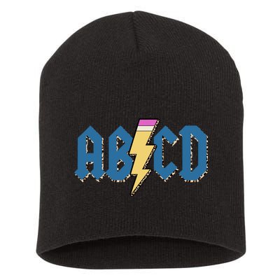 ABCD Pencil Lightning Rockn Roll Teacher Back To School Short Acrylic Beanie