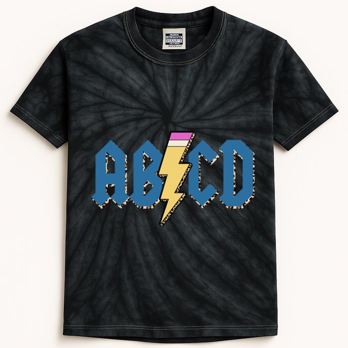 ABCD Pencil Lightning Rockn Roll Teacher Back To School Kids Tie-Dye T-Shirt