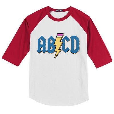 ABCD Pencil Lightning Rockn Roll Teacher Back To School Kids Colorblock Raglan Jersey