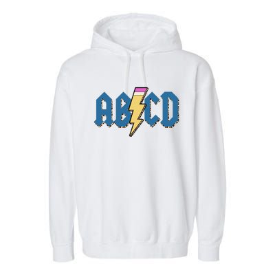 ABCD Pencil Lightning Rockn Roll Teacher Back To School Garment-Dyed Fleece Hoodie