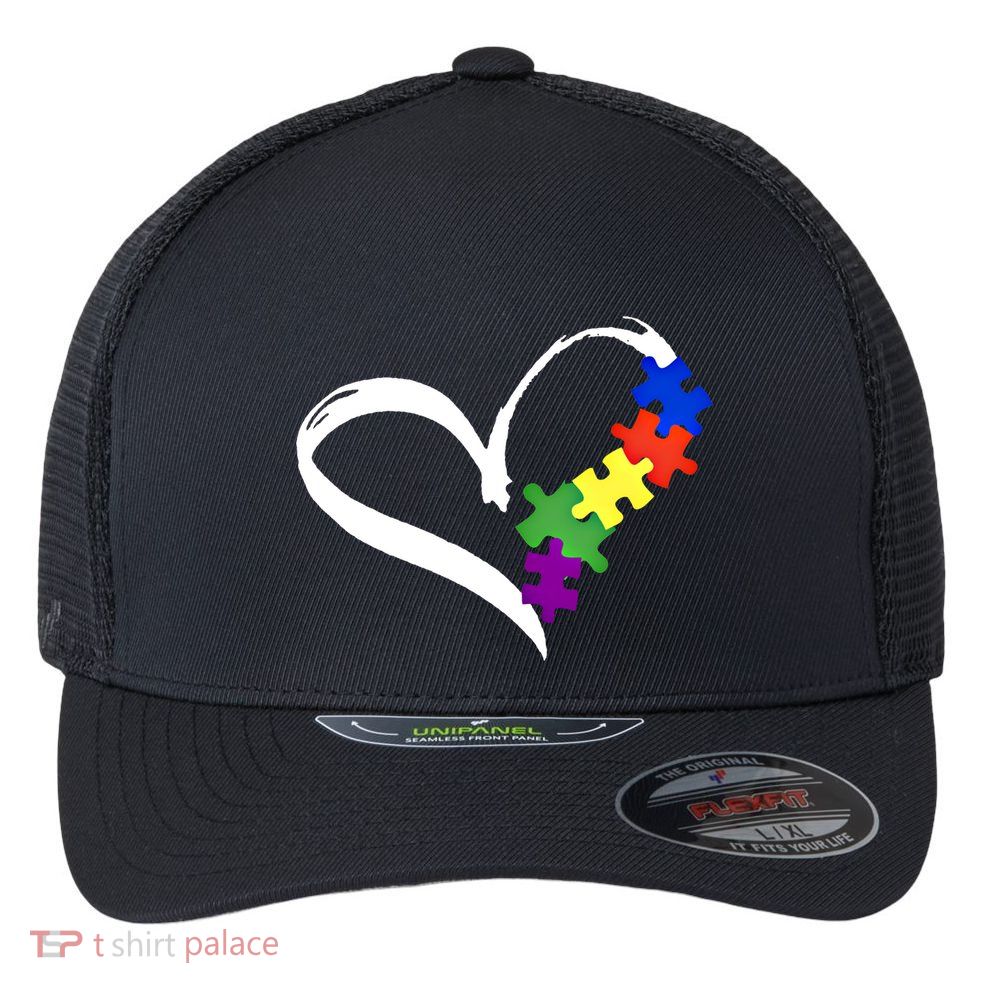 Autism Puzzle Love Autism Awareness Graphic Funny Gift Flexfit Unipanel Trucker Cap