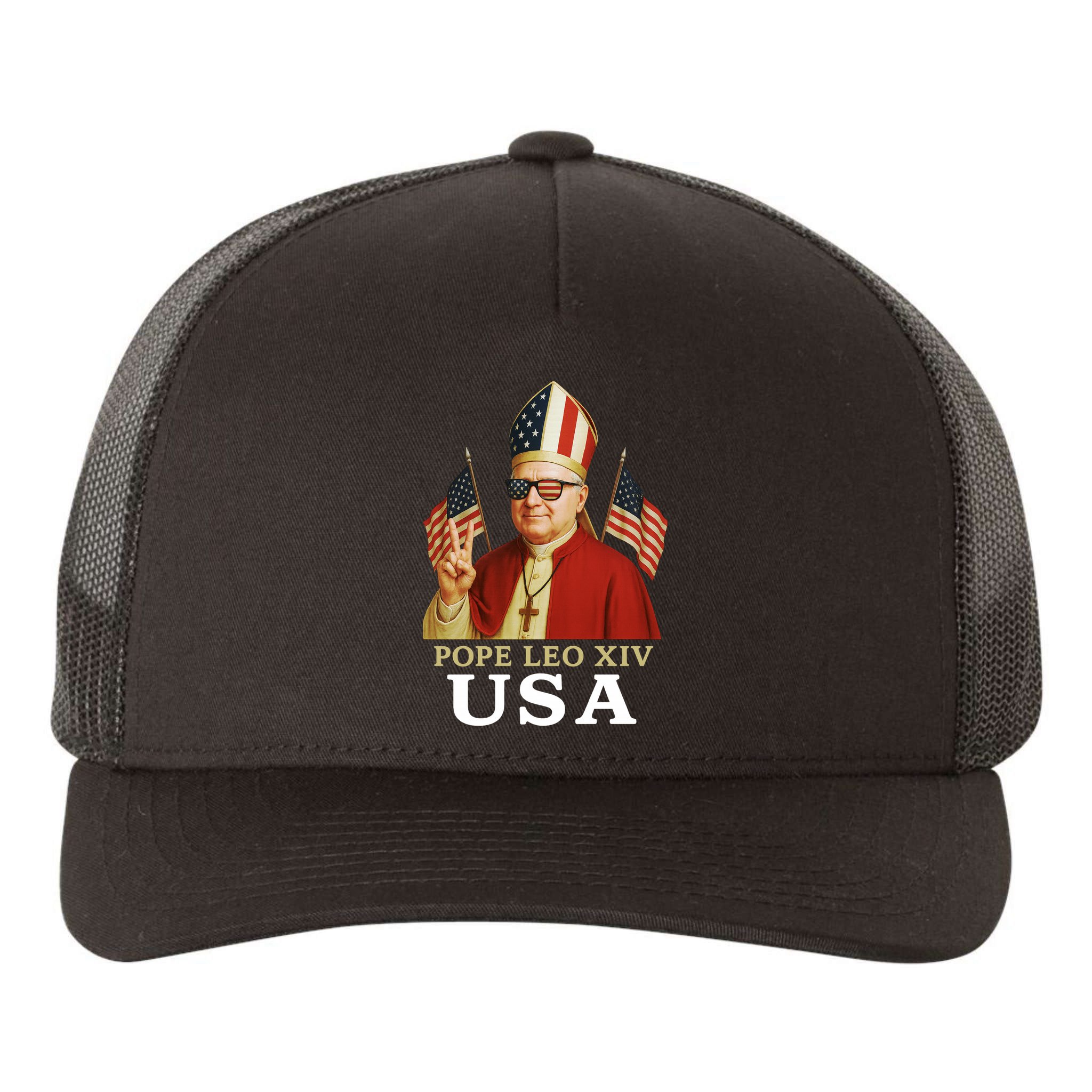 American Pope Leo XIV USA Yupoong Adult 5-Panel Trucker Hat