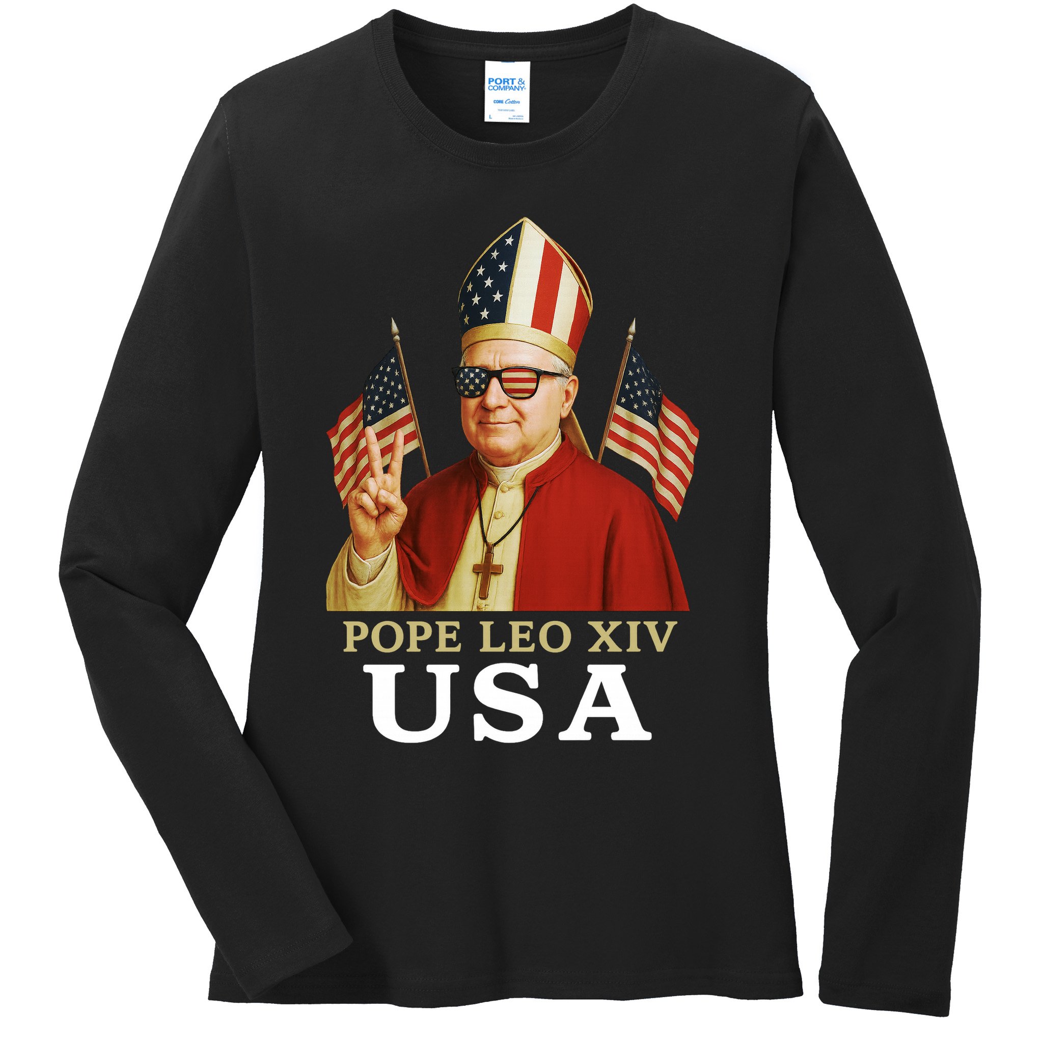 American Pope Leo XIV USA Ladies Long Sleeve Shirt
