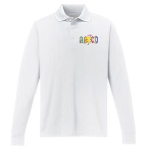 ABCD Pencil Lightning Bolt Back To School Teachers Performance Long Sleeve Polo