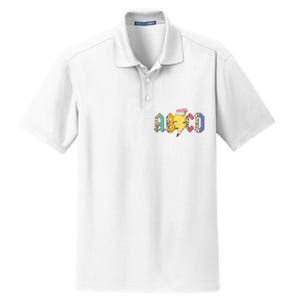 ABCD Pencil Lightning Bolt Back To School Teachers Dry Zone Grid Polo