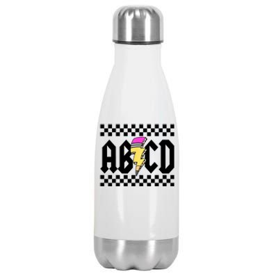 ABCD Pencil Lightning Bolt Back To School Teachers Kids Rock Stainless Steel Insulated Water Bottle