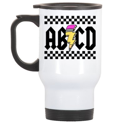 ABCD Pencil Lightning Bolt Back To School Teachers Kids Rock Stainless Steel Travel Mug