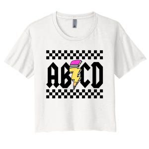 ABCD Pencil Lightning Bolt Back To School Teachers Kids Rock Women's Crop Top Tee