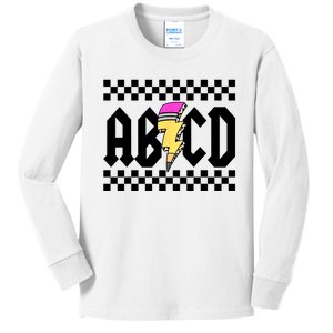 ABCD Pencil Lightning Bolt Back To School Teachers Kids Rock Kids Long Sleeve Shirt