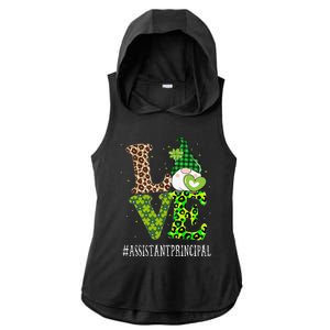 Assistant Principal Love St Patricks Day Gnome Leopard Ladies PosiCharge Tri-Blend Wicking Draft Hoodie Tank