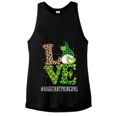 Assistant Principal Love St Patricks Day Gnome Leopard Ladies PosiCharge Tri-Blend Wicking Tank