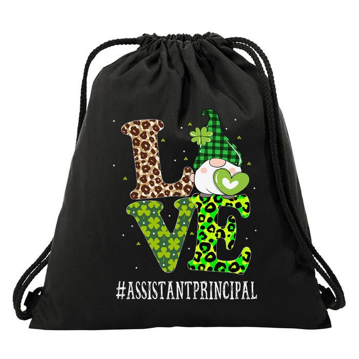 Assistant Principal Love St Patricks Day Gnome Leopard Drawstring Bag
