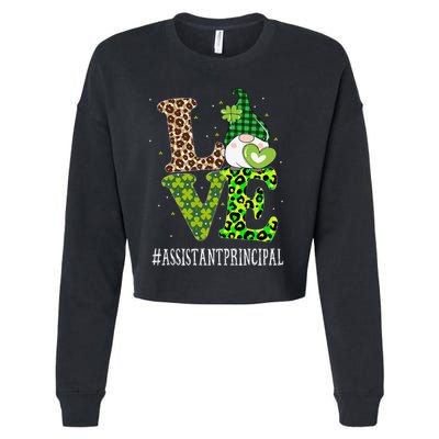 Assistant Principal Love St Patricks Day Gnome Leopard Cropped Pullover Crew