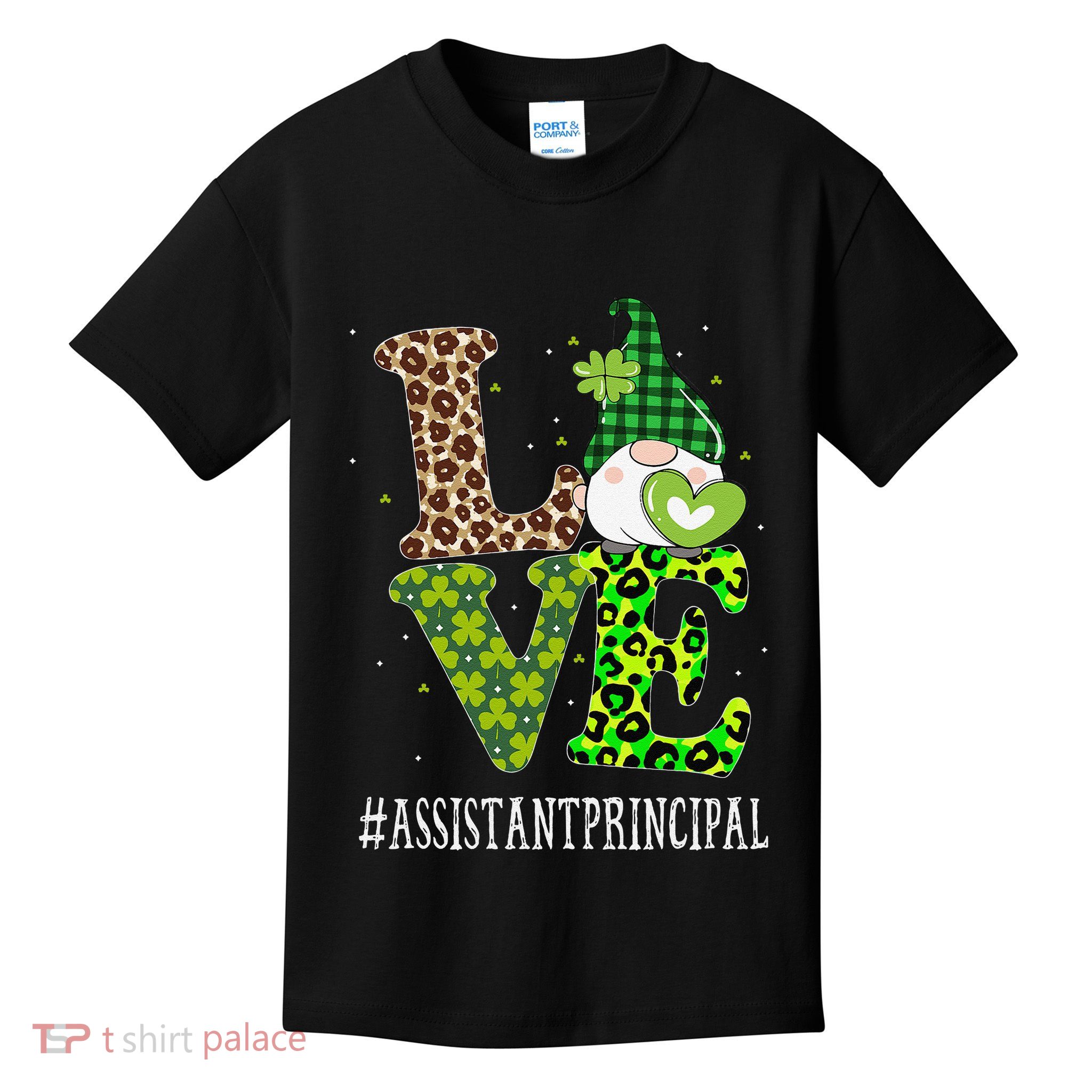 Assistant Principal Love St Patricks Day Gnome Leopard Kids T-Shirt