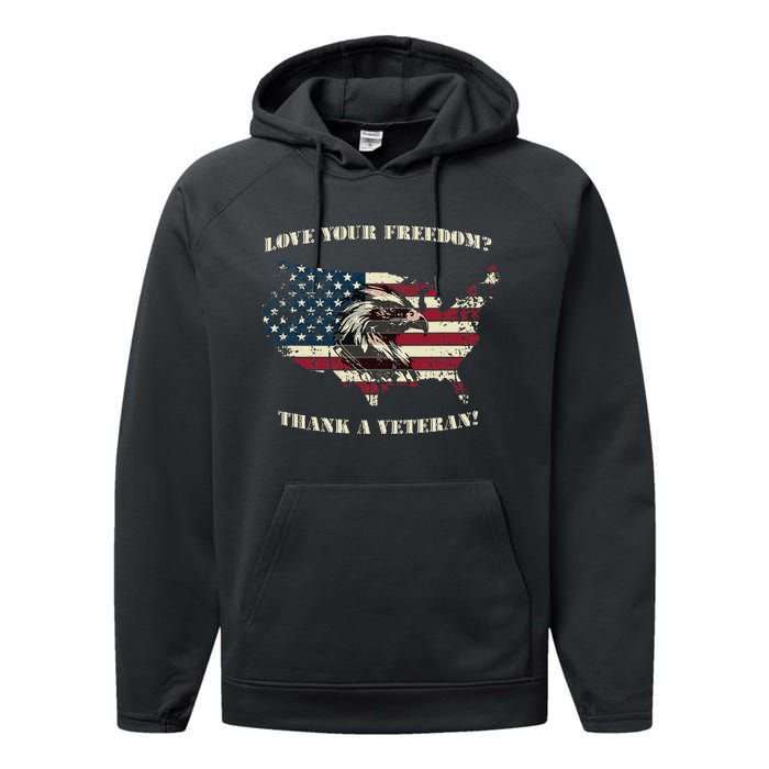 American Patriotic Love your Freedom Thank a Veteran  Performance Fleece Hoodie