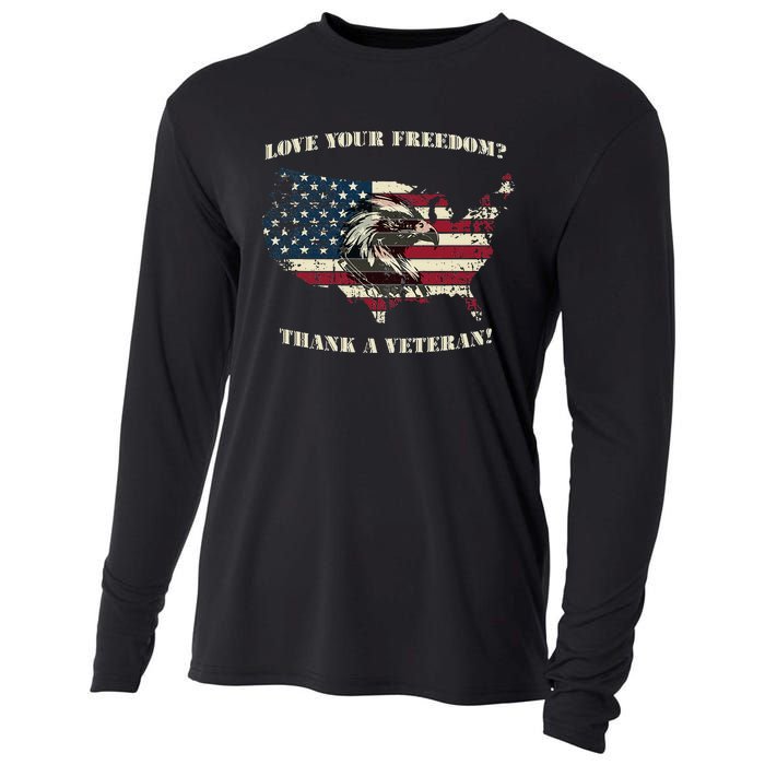 American Patriotic Love your Freedom Thank a Veteran  Cooling Performance Long Sleeve Crew