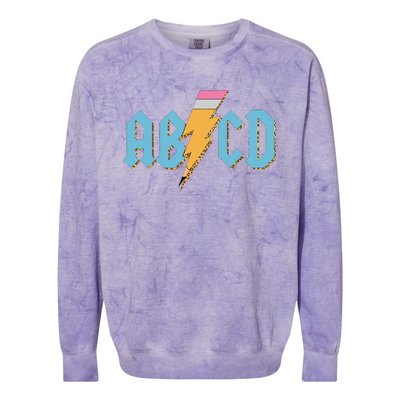 ABCD Pencil Lightning Rockn Roll Teacher Back To School Colorblast Crewneck Sweatshirt