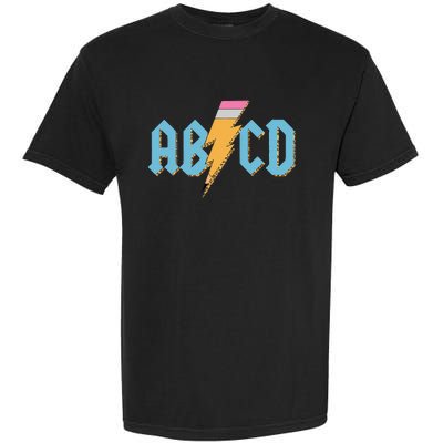 ABCD Pencil Lightning Rockn Roll Teacher Back To School Garment-Dyed Heavyweight T-Shirt