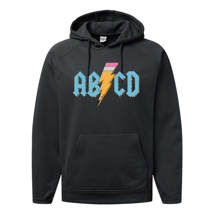 ABCD Pencil Lightning Rockn Roll Teacher Back To School Performance Fleece Hoodie