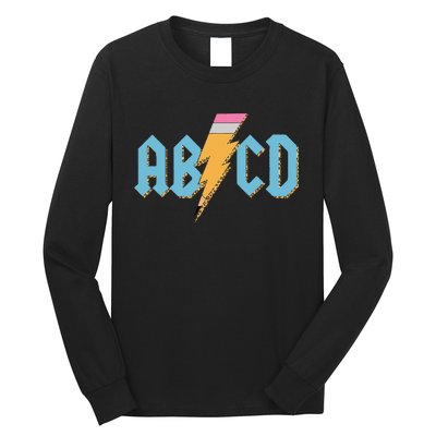 ABCD Pencil Lightning Rockn Roll Teacher Back To School Long Sleeve Shirt