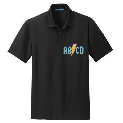 ABCD Pencil Lightning Rockn Roll Teacher Back To School Dry Zone Grid Polo