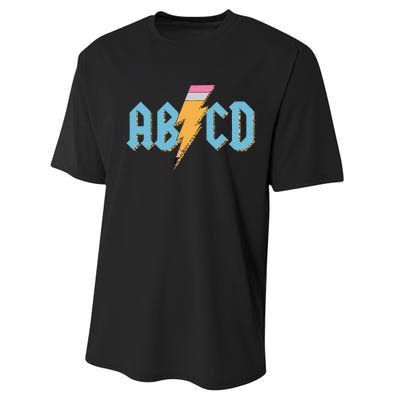 ABCD Pencil Lightning Rockn Roll Teacher Back To School Performance Sprint T-Shirt