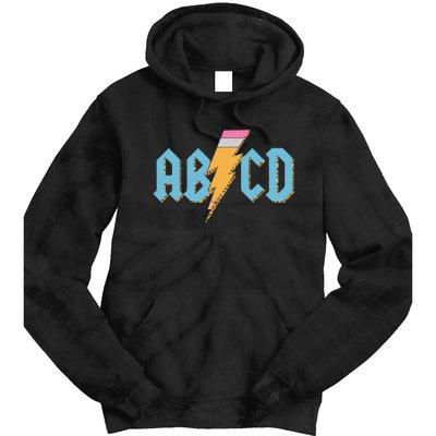 ABCD Pencil Lightning Rockn Roll Teacher Back To School Tie Dye Hoodie