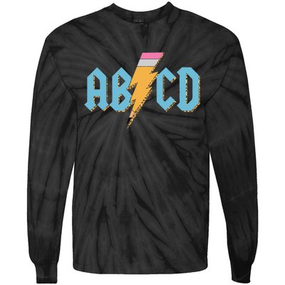 ABCD Pencil Lightning Rockn Roll Teacher Back To School Tie-Dye Long Sleeve Shirt